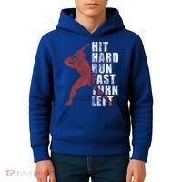 Hit Hard Run Fast Turn Left Funny Baseball Player Cute Gift Kids Hoodie thumb 4