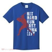 Hit Hard Run Fast Turn Left Funny Baseball Player Cute Gift Kids T-Shirt thumb 0