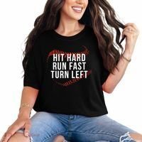 Hit Hard Run Fast Turn Left Funny Baseball Comfort Colors T-Shirt thumb 0