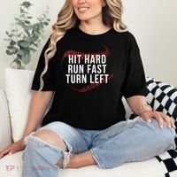 Hit Hard Run Fast Turn Left Funny Baseball Comfort Colors T-Shirt thumb 2