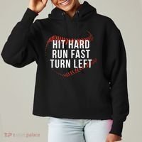 Hit Hard Run Fast Turn Left Funny Baseball Ladies Heavyweight Boxy Pullover Hoodie thumb 0