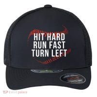 Hit Hard Run Fast Turn Left Funny Baseball Flexfit Unipanel Trucker Cap thumb 0