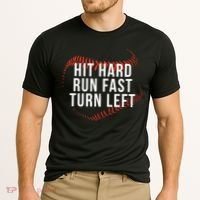 Hit Hard Run Fast Turn Left Funny Baseball Cooling Performance Crew T-Shirt thumb 2