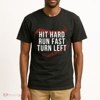 Hit Hard Run Fast Turn Left Funny Baseball Tall T-Shirt thumb 2