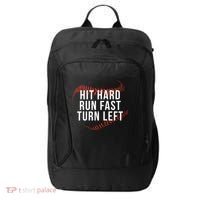 Hit Hard Run Fast Turn Left Funny Baseball City Backpack thumb 0