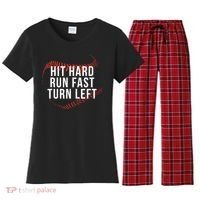 Hit Hard Run Fast Turn Left Funny Baseball Women's Flannel Pajama Set thumb 0