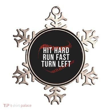 Hit Hard Run Fast Turn Left Funny Baseball Ornament