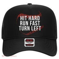 Hit Hard Run Fast Turn Left Funny Baseball Hat thumb 0