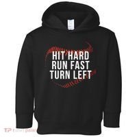 Hit Hard Run Fast Turn Left Funny Baseball Toddler Hoodie thumb 0