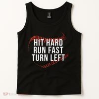 Hit Hard Run Fast Turn Left Funny Baseball Tank Top thumb 2
