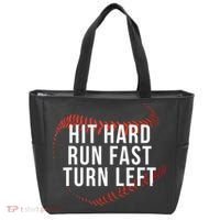 Hit Hard Run Fast Turn Left Funny Baseball Tote Bag thumb 0