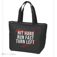 Hit Hard Run Fast Turn Left Funny Baseball Tote Bag thumb 3