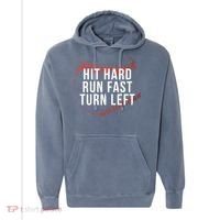 Hit Hard Run Fast Turn Left Funny Baseball Comfort Colors Garment-Dyed Hooded Sweatshirt thumb 0