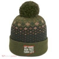 Hit Hard Run Fast Turn Left Funny Baseball The Baniff Cuffed Pom Beanie thumb 0