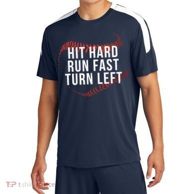 Hit Hard Run Fast Turn Left Funny Baseball Soccer Jersey