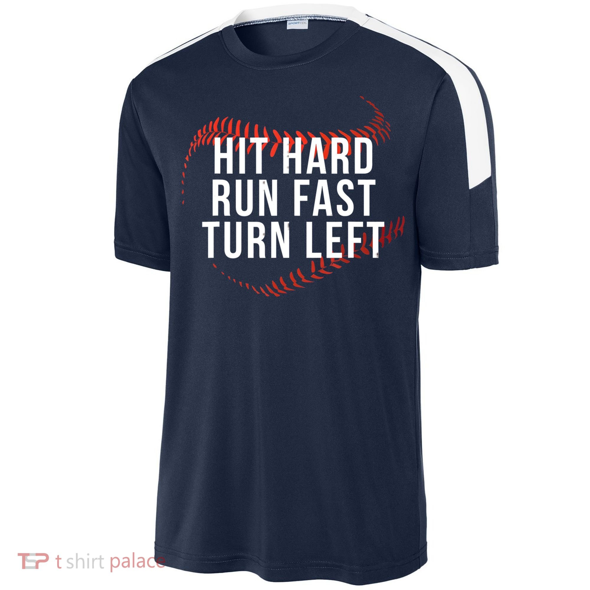 Hit Hard Run Fast Turn Left Funny Baseball Sport-Tek Competitor United Soccer Jersey