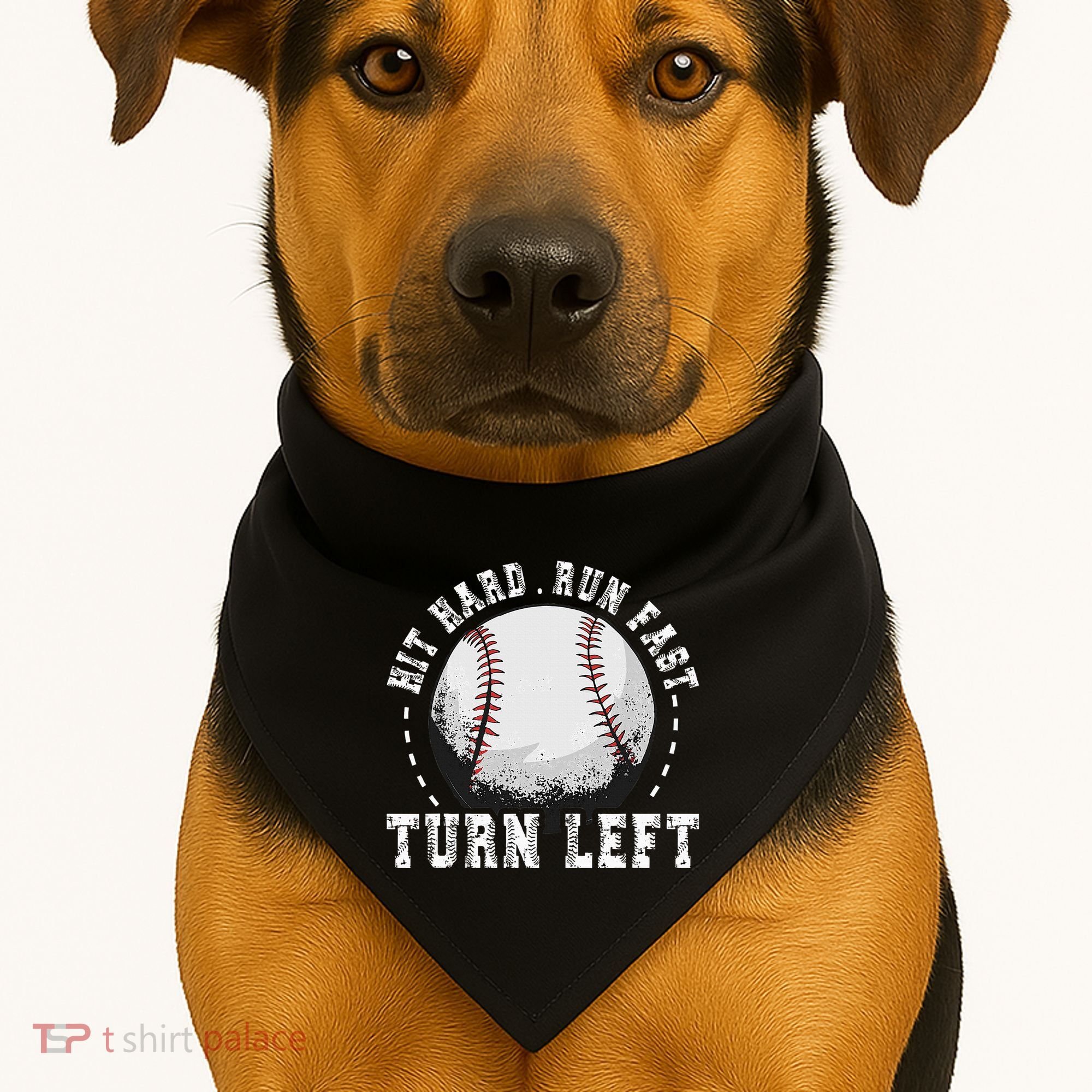 Hit Hard Run Fast Turn Left Baseball Player USA-Made Doggie Bandana
