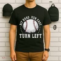 Hit Hard Run Fast Turn Left Baseball Player T-Shirt thumb 6