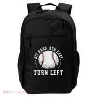 Hit Hard Run Fast Turn Left Baseball Player Backpack thumb 0
