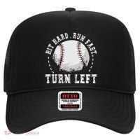 Hit Hard Run Fast Turn Left Baseball Player Hat thumb 0