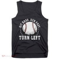 Hit Hard Run Fast Turn Left Baseball Player Tank Top thumb 0