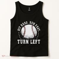 Hit Hard Run Fast Turn Left Baseball Player Tank Top thumb 2