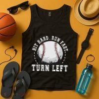 Hit Hard Run Fast Turn Left Baseball Player Tank Top thumb 4