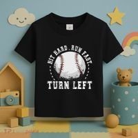 Hit Hard Run Fast Turn Left Baseball Player Toddler T-Shirt thumb 3