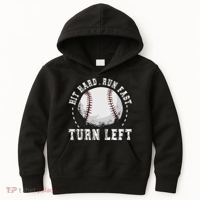 Hit Hard Run Fast Turn Left Baseball Player Kids Hoodie
