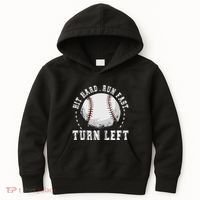 Hit Hard Run Fast Turn Left Baseball Player Kids Hoodie thumb 0