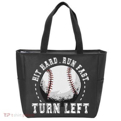 Hit Hard Run Fast Turn Left Baseball Player Tote Bag