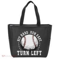Hit Hard Run Fast Turn Left Baseball Player Tote Bag thumb 0