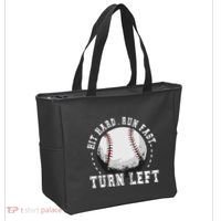 Hit Hard Run Fast Turn Left Baseball Player Tote Bag thumb 2