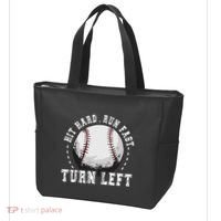 Hit Hard Run Fast Turn Left Baseball Player Tote Bag thumb 3