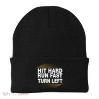 Hit Hard Run Fast Turn Left Players Cool Gift Beanie thumb 0