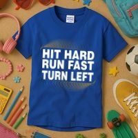 Hit Hard Run Fast Turn Left Players Cool Gift Kids T-Shirt thumb 3