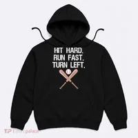 Hit Hard Run Fast Turn Left Baseball Softball Fan Hoodie thumb 0