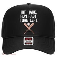 Hit Hard Run Fast Turn Left Baseball Softball Fan Hat thumb 0