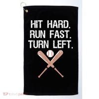 Hit Hard Run Fast Turn Left Baseball Softball Fan Golf Towel thumb 0