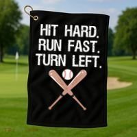 Hit Hard Run Fast Turn Left Baseball Softball Fan Golf Towel thumb 1