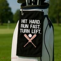 Hit Hard Run Fast Turn Left Baseball Softball Fan Golf Towel thumb 2