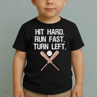 Hit Hard Run Fast Turn Left Baseball Softball Fan Toddler T-Shirt thumb 2