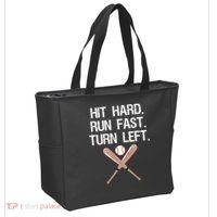 Hit Hard Run Fast Turn Left Baseball Softball Fan Tote Bag thumb 2