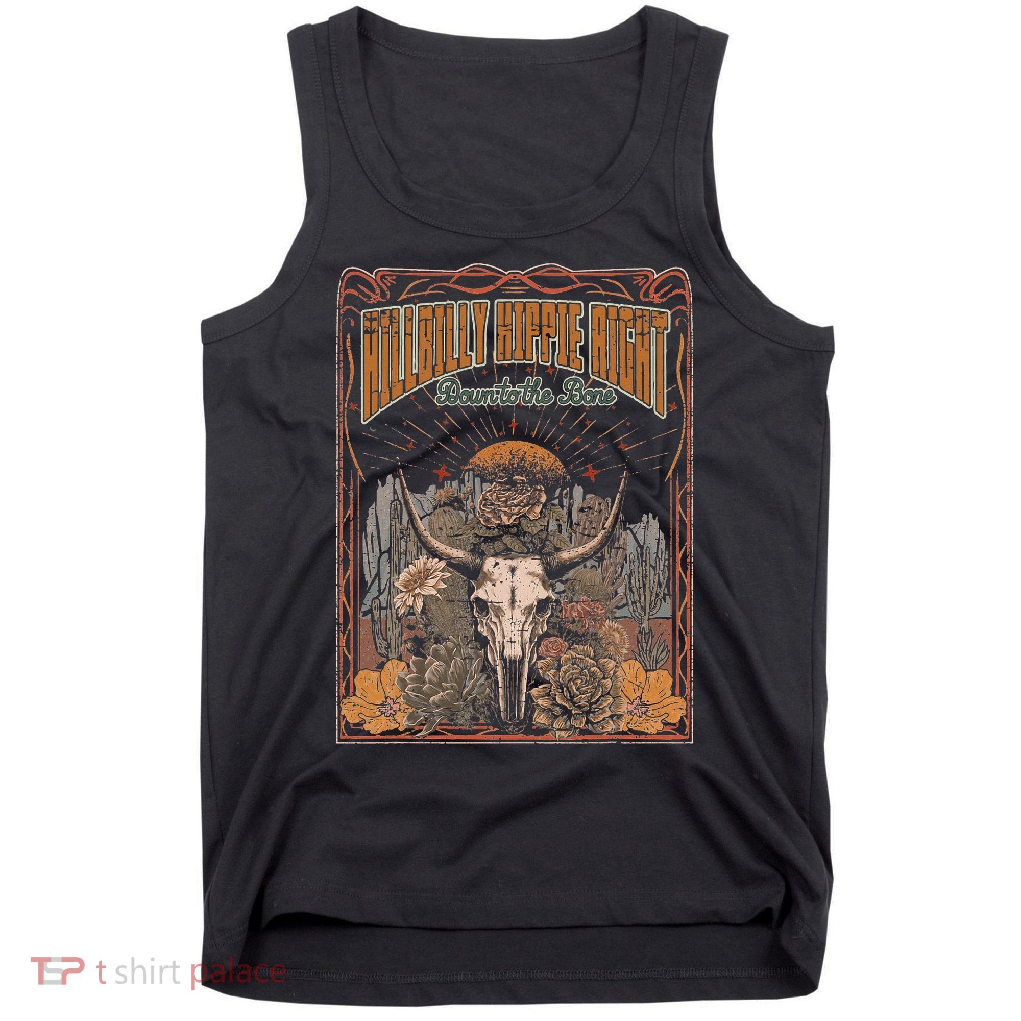 Hillbilly Hippie Right Down To The Bone Bullskull Country Tank Top