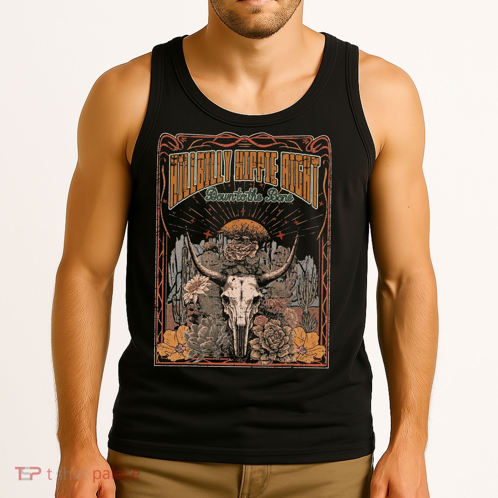 Hillbilly Hippie Right Down To The Bone Bullskull Country Tank Top