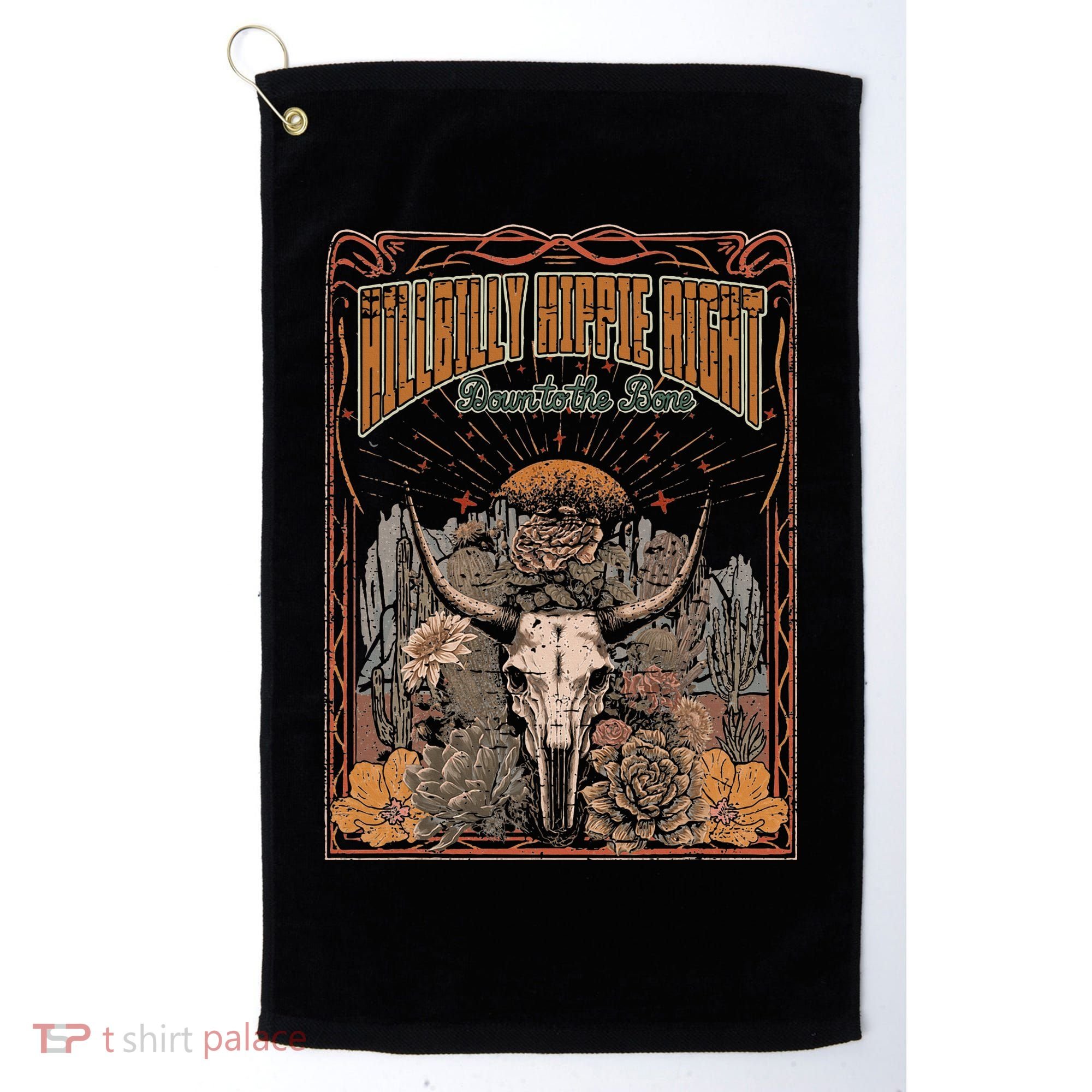 Hillbilly Hippie Right Down To The Bone Bullskull Country Golf Towel