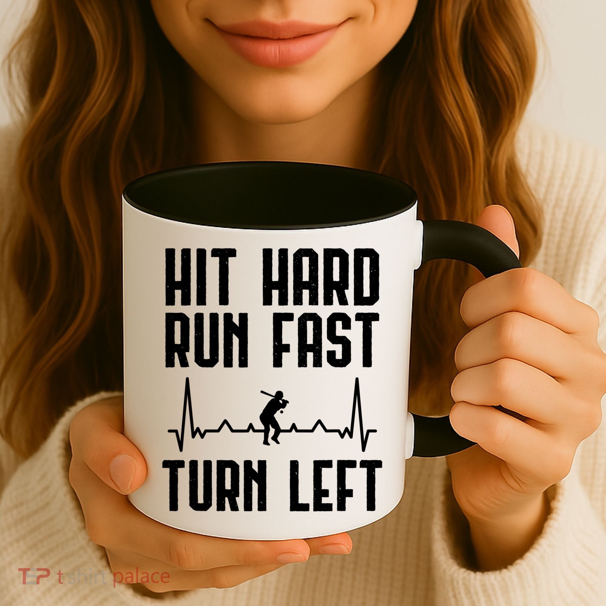 Hit Hard Run Fast Turn Left Baseball Player Technique Cute Gift Coffee Mug