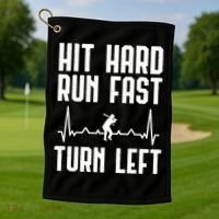 Hit Hard Run Fast Turn Left Baseball Player Technique Cute Gift Golf Towel thumb 1