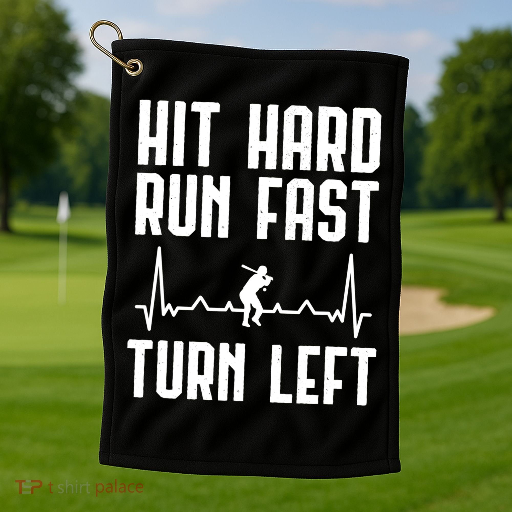 Hit Hard Run Fast Turn Left Baseball Player Technique Cute Gift Golf Towel