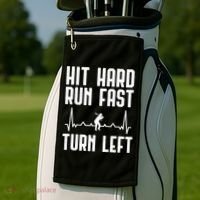 Hit Hard Run Fast Turn Left Baseball Player Technique Cute Gift Golf Towel thumb 2